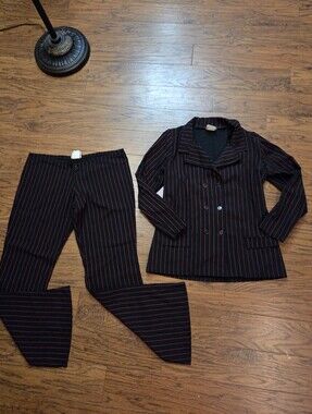 Charades Gangster Moll Costume Womens Red Pinstripe Suit 1920s Mobster Vintage